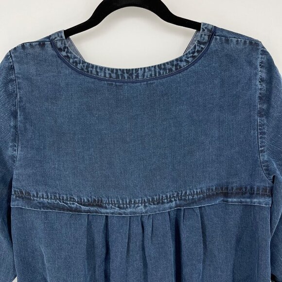 Soft Surroundings Womens Chambray Pullover Top Size S Petite Roll Tab Oversized - Picture 4 of 12